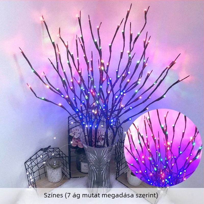 Hálószoba LED-fa alakú fény – livestream háttér dekoráció, elemről működik, 20 LED, IP54, 50 000 órás élettartam, kézi kapcsoló