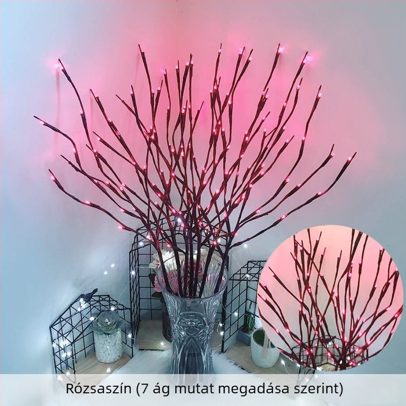 Hálószoba LED-fa alakú fény – livestream háttér dekoráció, elemről működik, 20 LED, IP54, 50 000 órás élettartam, kézi kapcsoló