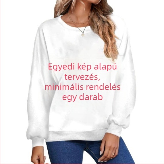 Női Halloween 3D-s szellem mintás pulóver, kerek nyakú, hosszú ujjú, laza szabású, poliészter-elasztán anyag