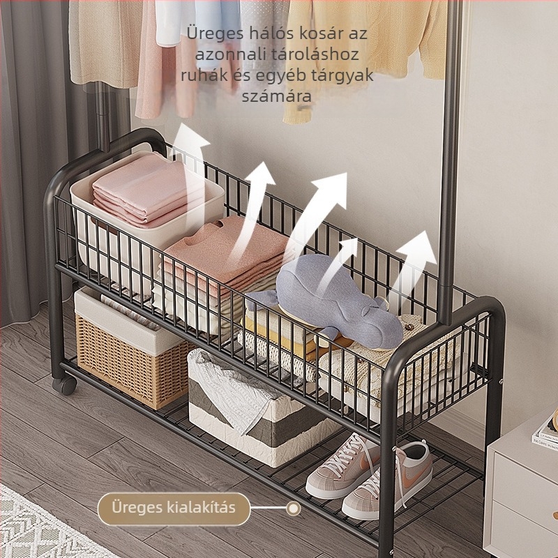 Padlóra álló ruhaszárító állvány — Vasból, modern minimalista stílus, belső szárítási és tárolási funkciók (ruha, nadrág és nyakkendő)