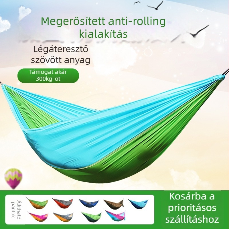 Felnőttek számára hordozható ultrakönnyű poliészter függőágy, teherbírás 200 kg, tömeg 330 g, állvány nélkül