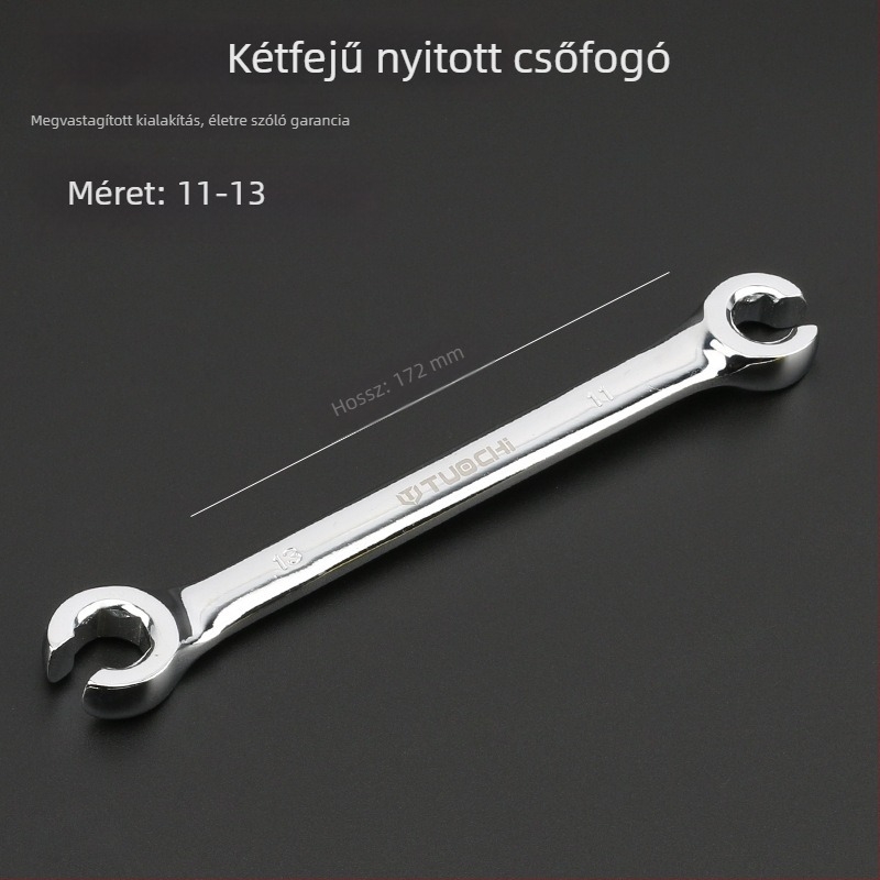 Tuochi Olajcső kulcs – kétfunkciós, nyitott vég hexagonális, nikkel-vas ötvözet, polírozott krómozás, 0,5 kg