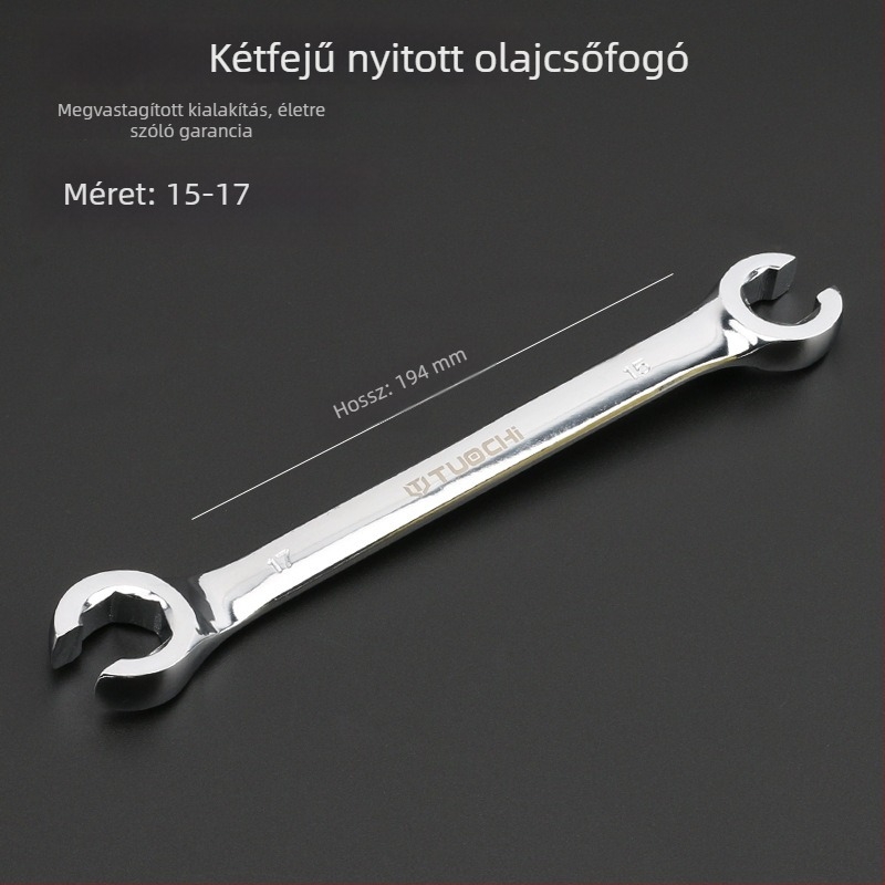 Tuochi Olajcső kulcs – kétfunkciós, nyitott vég hexagonális, nikkel-vas ötvözet, polírozott krómozás, 0,5 kg