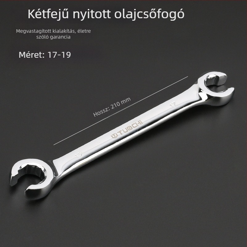 Tuochi Olajcső kulcs – kétfunkciós, nyitott vég hexagonális, nikkel-vas ötvözet, polírozott krómozás, 0,5 kg
