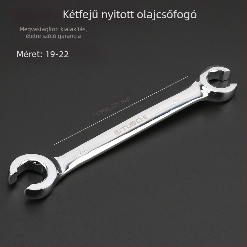 Tuochi Olajcső kulcs – kétfunkciós, nyitott vég hexagonális, nikkel-vas ötvözet, polírozott krómozás, 0,5 kg