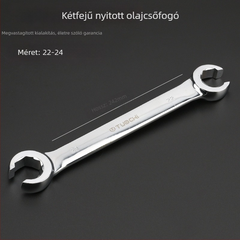 Tuochi Olajcső kulcs – kétfunkciós, nyitott vég hexagonális, nikkel-vas ötvözet, polírozott krómozás, 0,5 kg