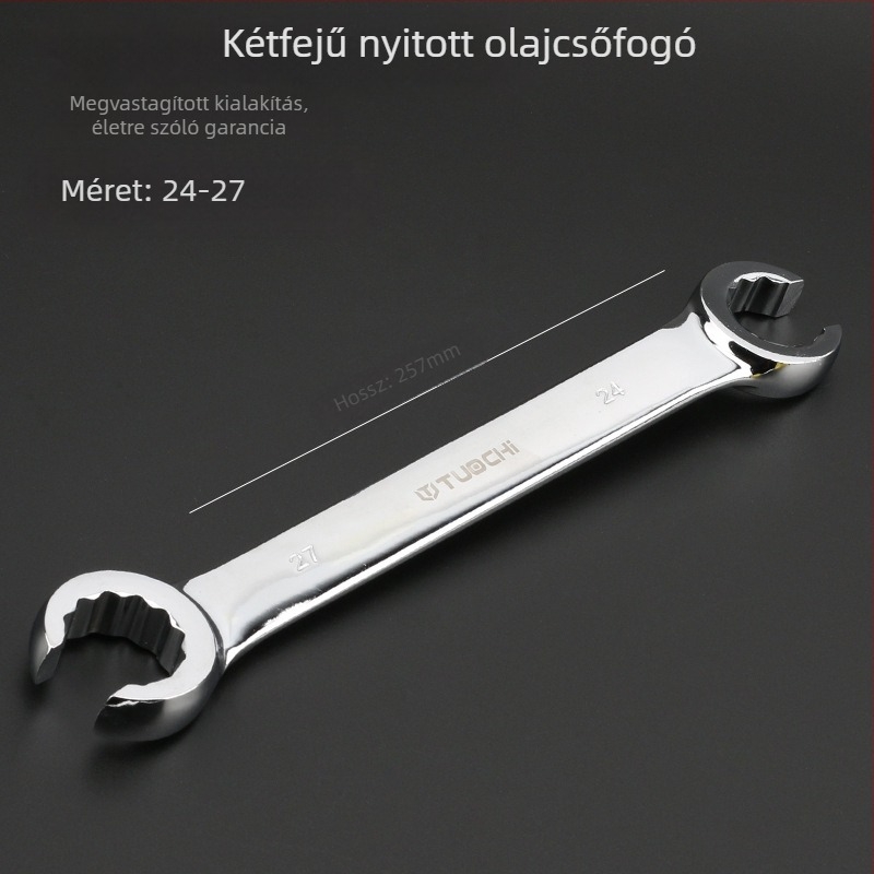 Tuochi Olajcső kulcs – kétfunkciós, nyitott vég hexagonális, nikkel-vas ötvözet, polírozott krómozás, 0,5 kg