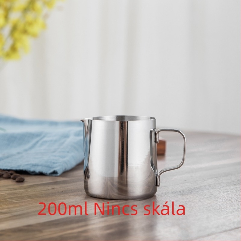 Latte art kanna hegyezett kifolyóval, vastag falú 201 rozsdamentes acélból, mérőskálával
