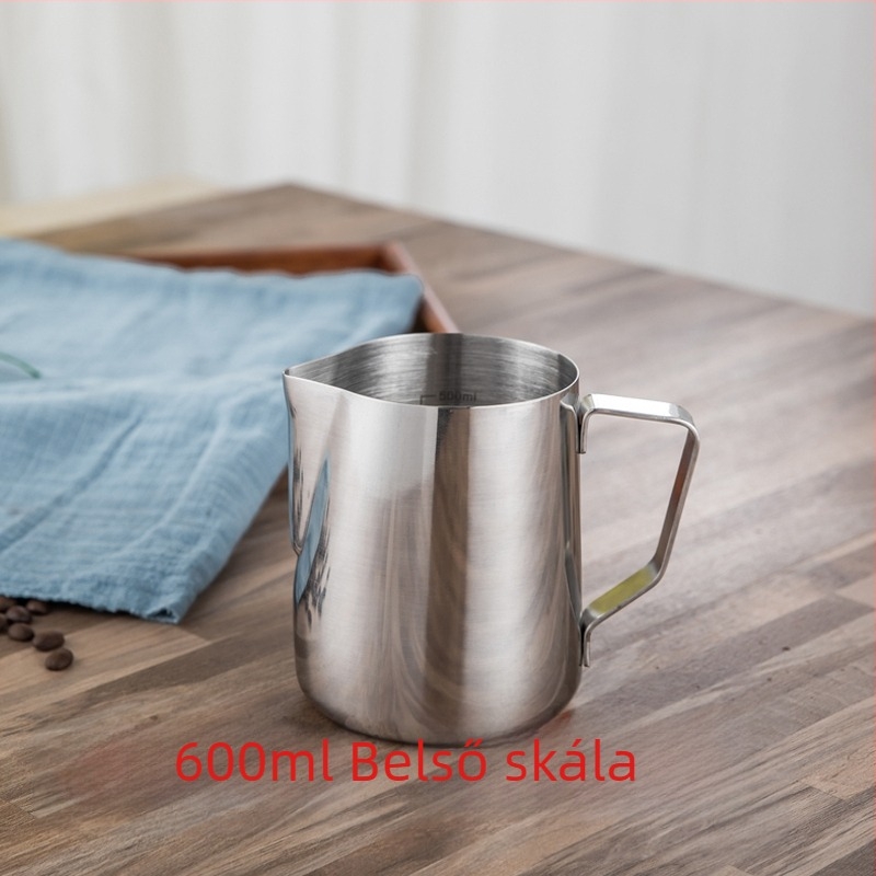 Latte art kanna hegyezett kifolyóval, vastag falú 201 rozsdamentes acélból, mérőskálával