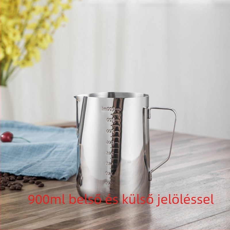 Latte art kanna hegyezett kifolyóval, vastag falú 201 rozsdamentes acélból, mérőskálával