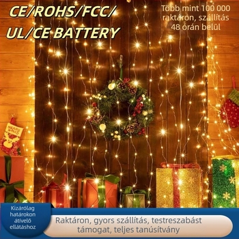 LED függöny világítás, 300 LED, USB tápegység, IP65, távirányító