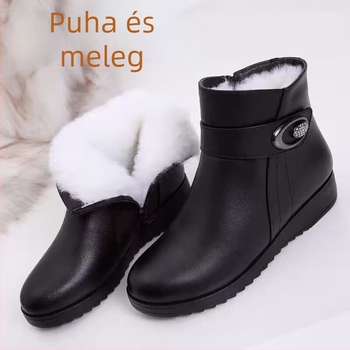 Téli női pamut csizma oldalsó cipzárral, vízálló és meleg, polár béléssel, éksarkú