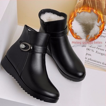 Téli női pamut csizma oldalsó cipzárral, vízálló és meleg, polár béléssel, éksarkú