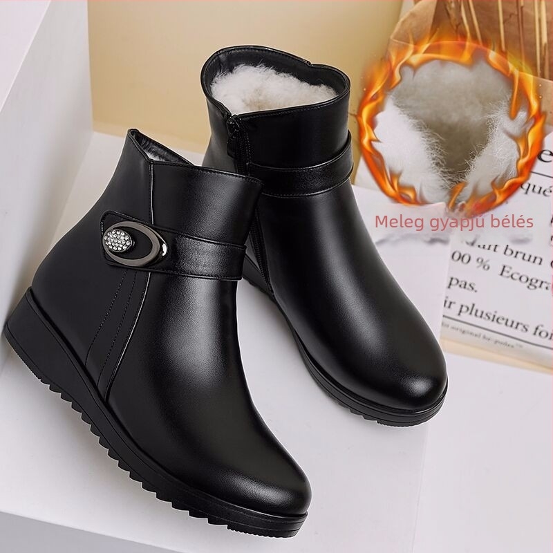 Téli női pamut csizma oldalsó cipzárral, vízálló és meleg, polár béléssel, éksarkú