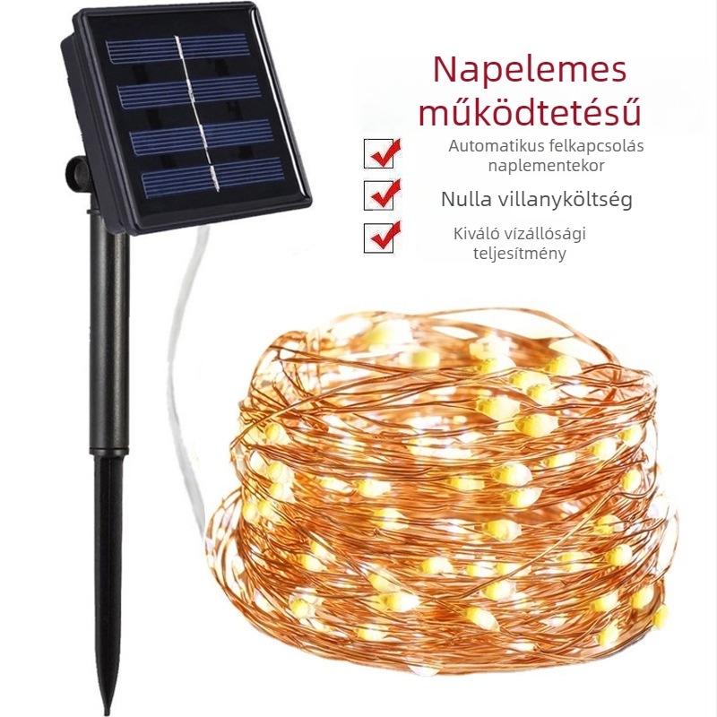 LED napelemes rézdrótos fényfüzér kültéri udvarra, IP65 vízálló, csillag alakú dekoráció, 0,6 W fényforrás, napelemes, ≤36V
