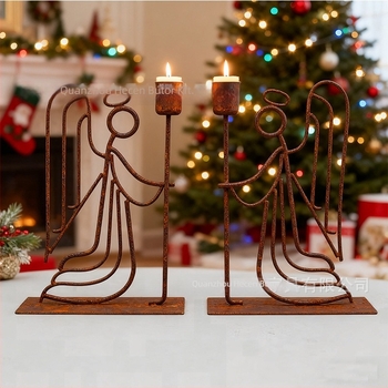 Geometriai formájú vas angyal gyertyatartó, He Chen Márka, otthonra és kertbe, pásztor-stílus.