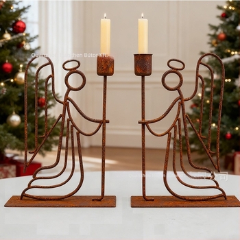 Geometriai formájú vas angyal gyertyatartó, He Chen Márka, otthonra és kertbe, pásztor-stílus.