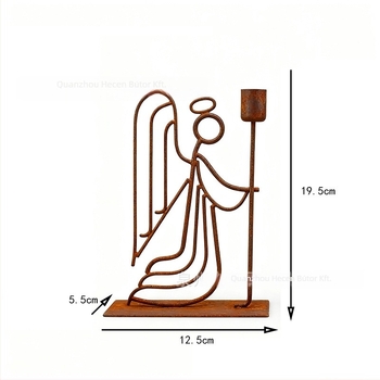 Geometriai formájú vas angyal gyertyatartó, He Chen Márka, otthonra és kertbe, pásztor-stílus.