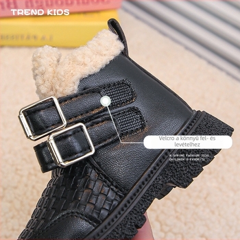 Gyerek téli bakancs fleece béléssel (Felsőrész: Mesterséges bőr; Talp: Gumi; Zárás: Velcro; Szár: Alacsony; Talpbetét: PU)