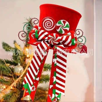 Karácsonyfára való csúcs sapka csillaggal és csíkos masnival, textil anyagból – Jeton gifts, karácsonyra