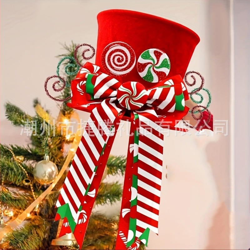 Karácsonyfára való csúcs sapka csillaggal és csíkos masnival, textil anyagból – Jeton gifts, karácsonyra