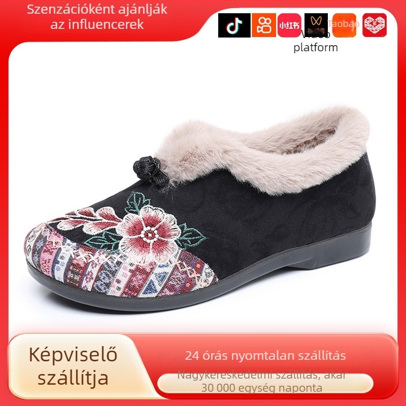 Téli női pamut cipő fleece béléses, slip-on