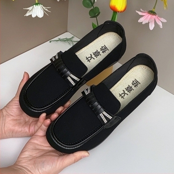 Női casual slip-on vászon felsővel, kerek orr, szintetikus plüss bélés, PU talp