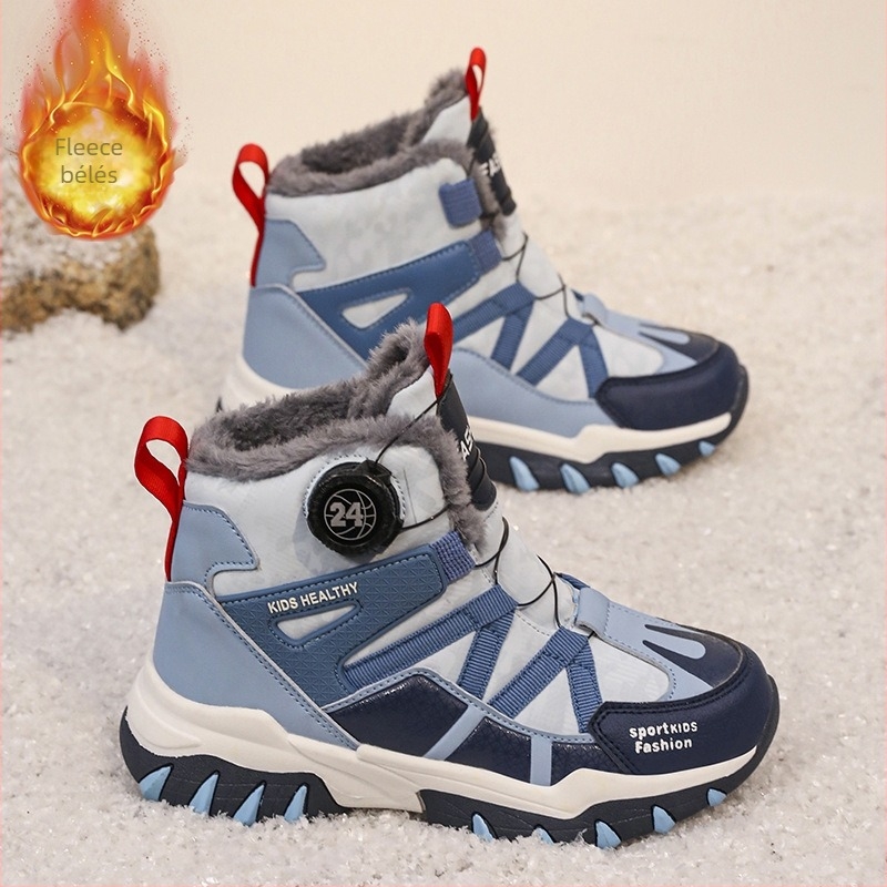 Gyerekek téli hótaposói, uniszex, fleece béléses, vízálló bőr felső, EVA talp, 4–16 éveseknek