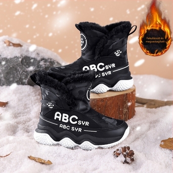 Gyerekeknek szóló téli bakancsok fiúknak, fleece bélés, mikroszálas bőr, sportos stílus, 4–16 évesek