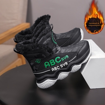 Gyerekeknek szóló téli bakancsok fiúknak, fleece bélés, mikroszálas bőr, sportos stílus, 4–16 évesek