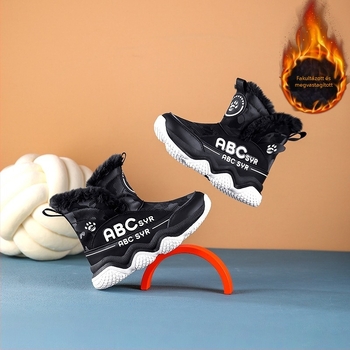 Gyerekeknek szóló téli bakancsok fiúknak, fleece bélés, mikroszálas bőr, sportos stílus, 4–16 évesek