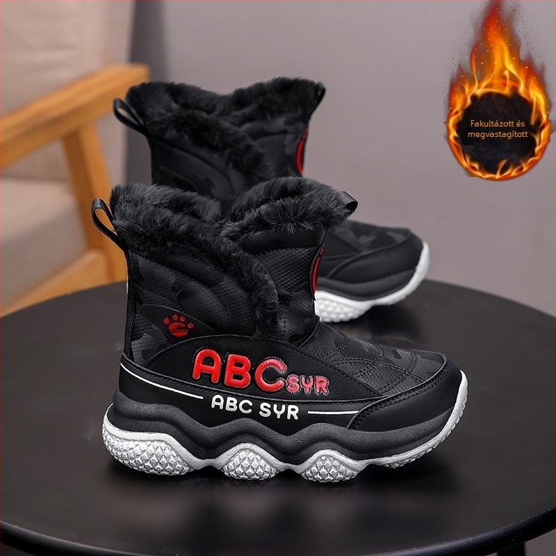 Gyerekeknek szóló téli bakancsok fiúknak, fleece bélés, mikroszálas bőr, sportos stílus, 4–16 évesek