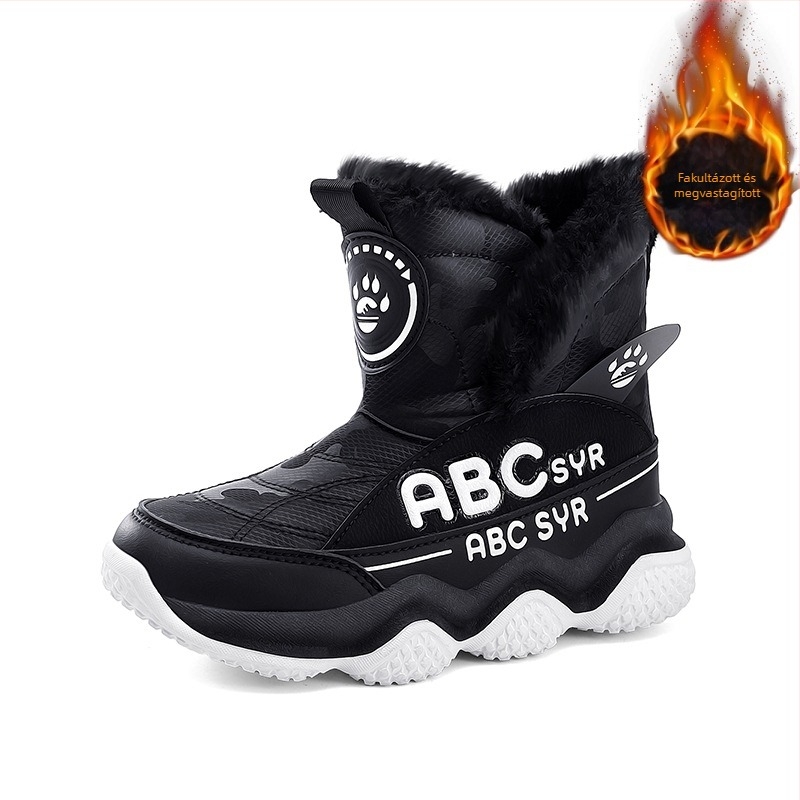 Gyerekeknek szóló téli bakancsok fiúknak, fleece bélés, mikroszálas bőr, sportos stílus, 4–16 évesek