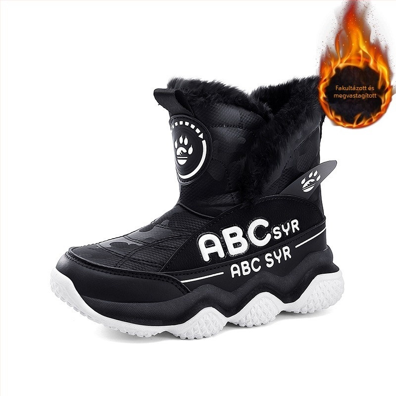 Gyerekeknek szóló téli bakancsok fiúknak, fleece bélés, mikroszálas bőr, sportos stílus, 4–16 évesek