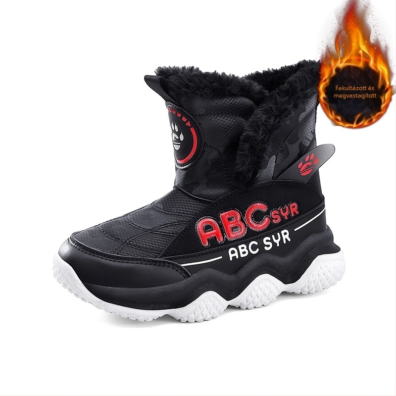 Gyerekeknek szóló téli bakancsok fiúknak, fleece bélés, mikroszálas bőr, sportos stílus, 4–16 évesek