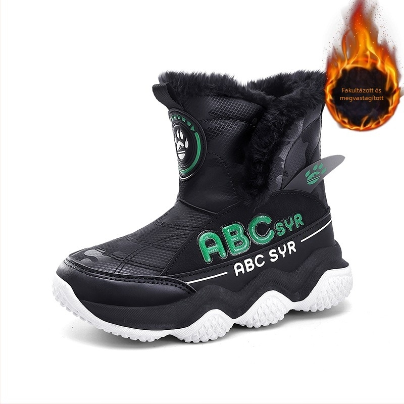 Gyerekeknek szóló téli bakancsok fiúknak, fleece bélés, mikroszálas bőr, sportos stílus, 4–16 évesek