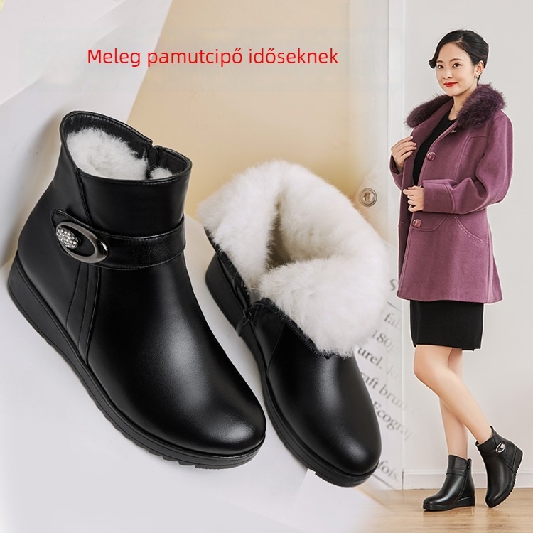 Női rövid csizma alacsony sarokkal, vízálló csúszásmentes gumi talp, mikroszálas felsőrész, oldalsó cipzár, kerek orr, őszi-téli szezonra