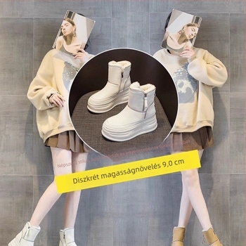 Női téli divatcsizmák belső magasságnövelővel és műszőrme bélésével, rövid szárú, kerek orrú, Ultra-Fiber felső rész bőr, PU talp