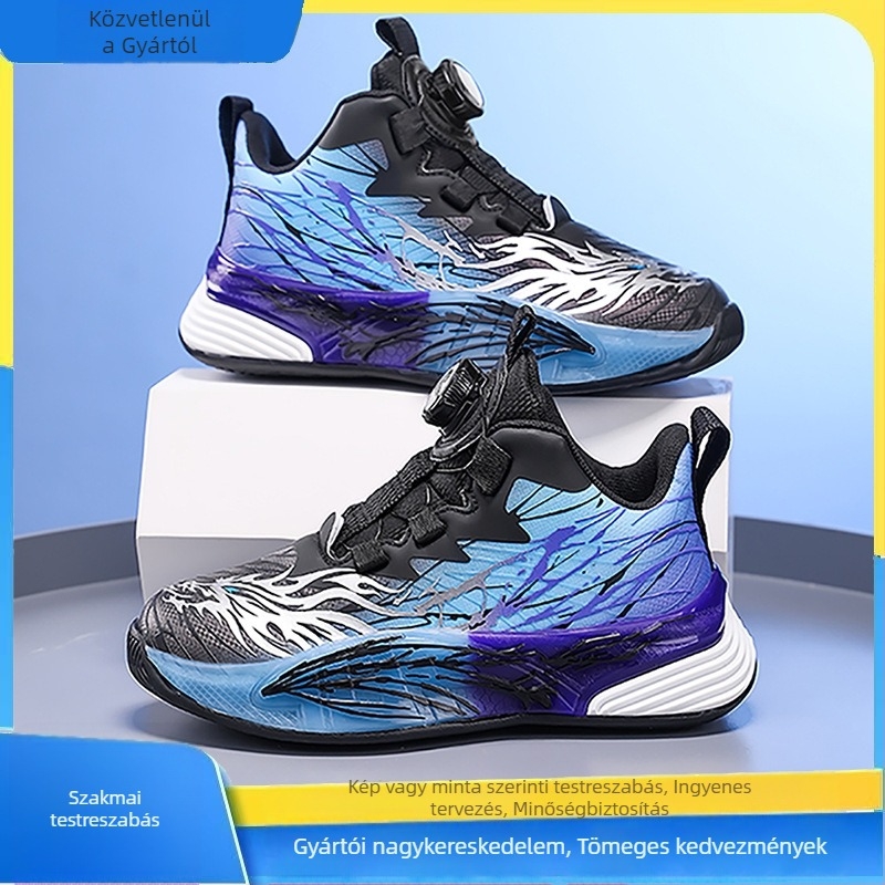 Uniszex gyerek futócipő lélegző bőr felsőrésszel, EVA vastag talppal, csúszásmentes, forgatható gombos záródás, tavaszra és őszre