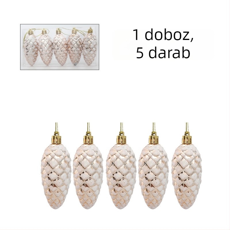 Karácsonyfadísz – toboz alakú függő, műanyagból, festett, koreai stílus, könnyed luxus