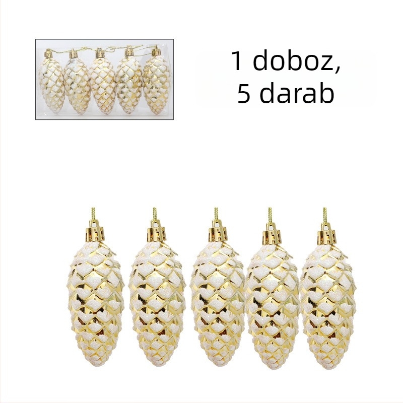 Karácsonyfadísz – toboz alakú függő, műanyagból, festett, koreai stílus, könnyed luxus