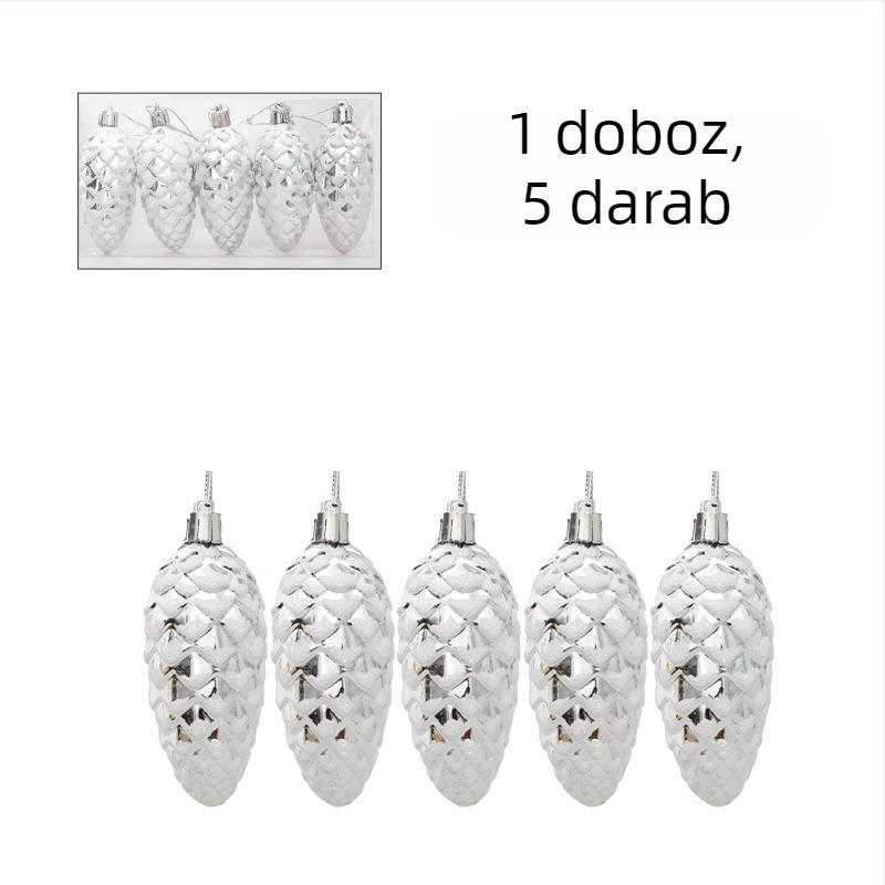 Karácsonyfadísz – toboz alakú függő, műanyagból, festett, koreai stílus, könnyed luxus