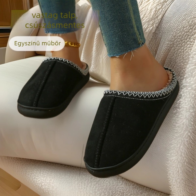 Papucs – textil felső rész, velúr bélés, TPR talp, slip-on zárás, otthoni használatra