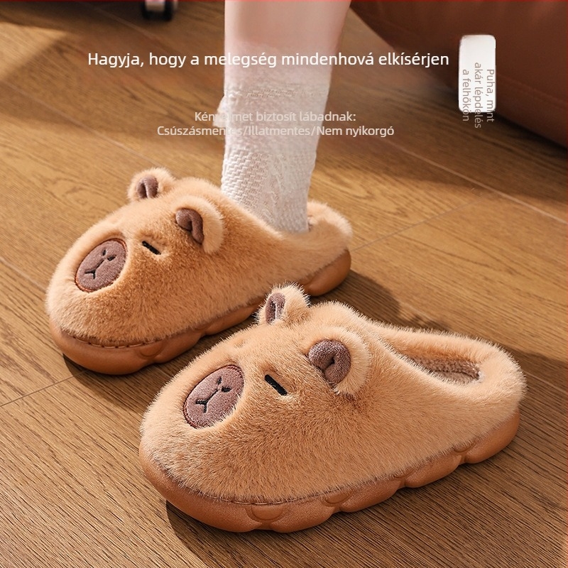 Pamut papucs Cartoon karakterrel, uniszex beltéri Slip-On, puha pamut fleece bélés, PVC talp