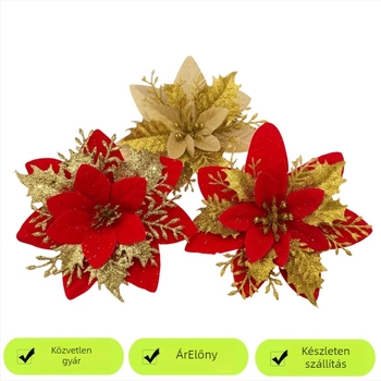 Guanmei Mesterséges karácsonyi virág fej és koszorú aranypor díszítéssel — Márka: Guanmei; Kézműves; Importált: Nem