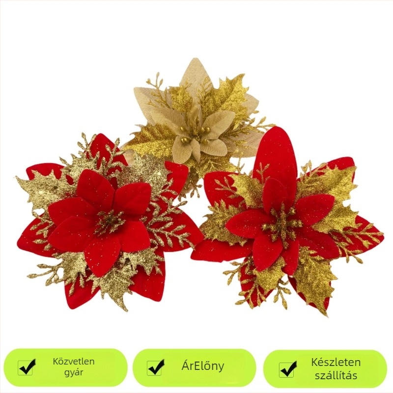 Guanmei Mesterséges karácsonyi virág fej és koszorú aranypor díszítéssel — Márka: Guanmei; Kézműves; Importált: Nem