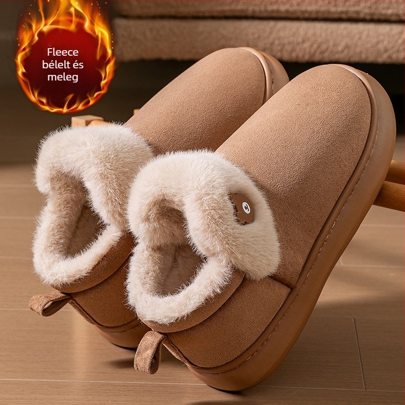 Női pamutcipő vastag talppal, bélelt fleece-szel, belső és külső használatra, felső része mikroszálas, talp TPR, slip-on