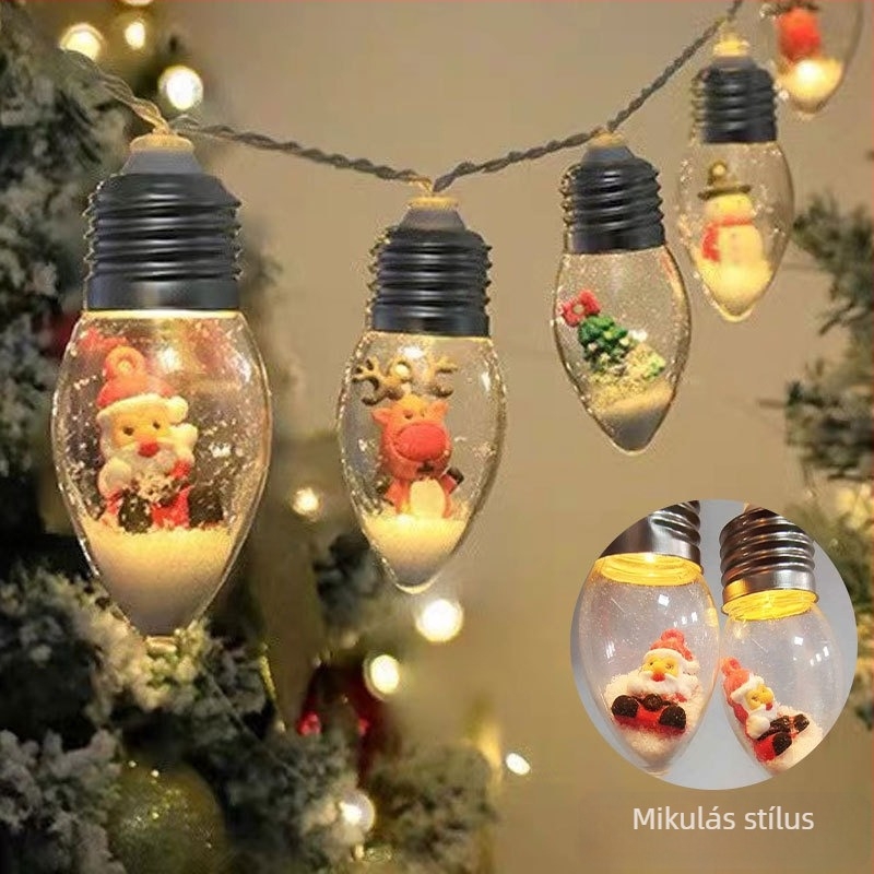 Karácsonyi LED sor hópehely motívummal, 10 LED, 3000K, IP43, 1000 lm, akkumulátoros tápellátás