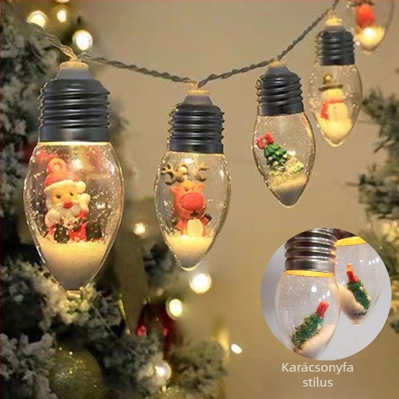 Karácsonyi LED sor hópehely motívummal, 10 LED, 3000K, IP43, 1000 lm, akkumulátoros tápellátás