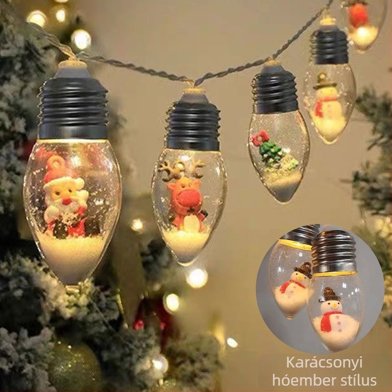 Karácsonyi LED sor hópehely motívummal, 10 LED, 3000K, IP43, 1000 lm, akkumulátoros tápellátás
